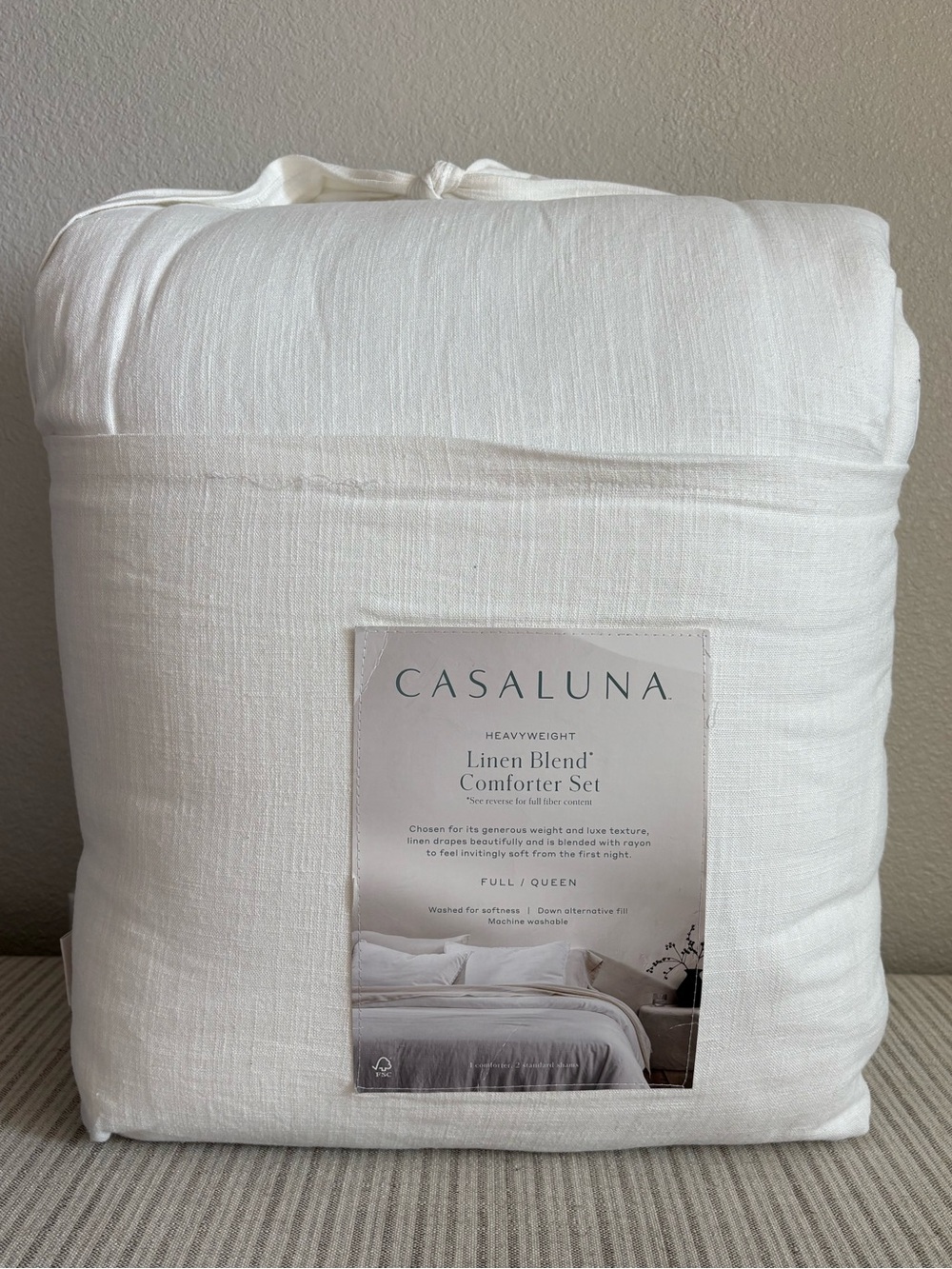 NWT Full/Queen Heavyweight Linen Blend Comforter & Sham Set White - Casaluna